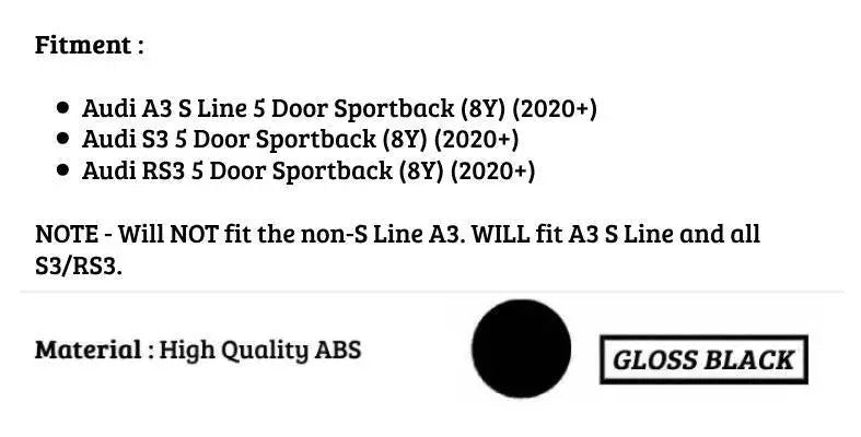 Audi A3 S3 RS3 Sportback Car Rear Roof Spoiler 2020-2024 Abs Gloss Black