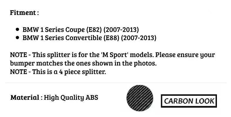 BMW 1 Series E82 E88 Front Splitter 2007-2013 Abs Carbon Fibre