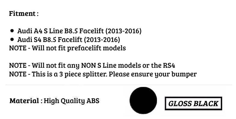 Audi A4 S4 S Line B8.5 Gloss Black Front Splitter Spoiler Lip 13-16
