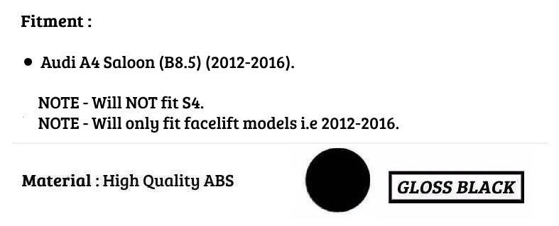 Audi A4 B8.5 Rear S4 Style Boot Spoiler Wing 2012-2016 ABS Gloss Black