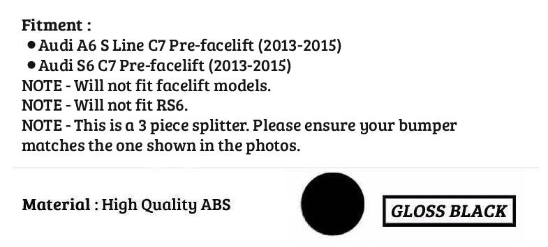 Audi A6 S6 S Line C7 PREFACELIFT Gloss Black Front Splitter Spoiler Lip 2013-15