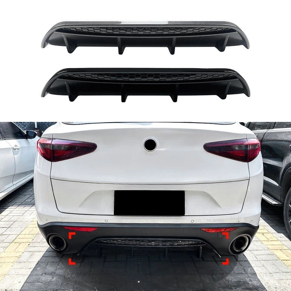 For Alfa Romeo Stelvio Gloss Black Rear Diffuser Lip Valance Bumper Body Kit 2017+