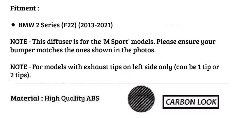 BMW 2 Series F22 F23 Rear Valance Diffuser 13-21 ABS Carbon Fibre