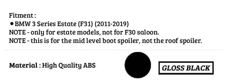 BMW 3 Series F31 Touring Estate Gloss Black Rear Boot Spoiler Mid Wing Lip Kit