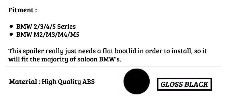 BMW M2 M3 M4 E90 F80 F82 GTS Style Rear Boot Spoiler ABS Gloss Black