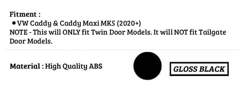 VW Caddy & Maxi Van Sportline Gloss Black Rear Twin Barn Door Roof Spoiler 2020+