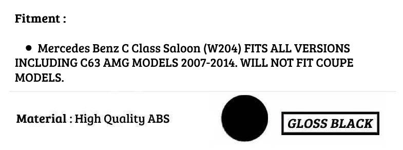 Mercedes C Class W204 Rear Boot Spoiler Wing Body Kit ABS Gloss Black