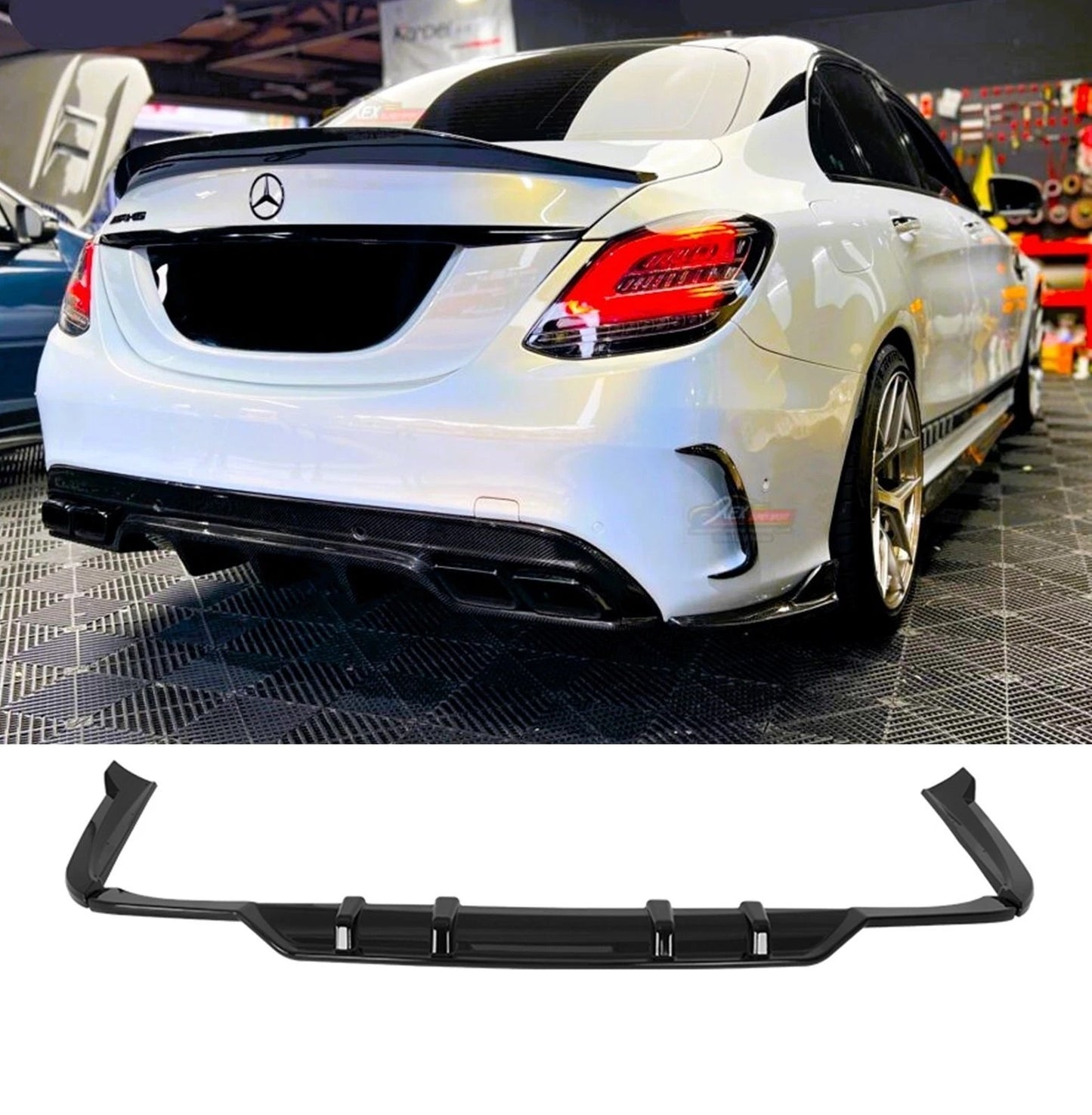 For Mercedes C Class W205 Gloss Black Rear Diffuser Lip Valance Kit 2019-21