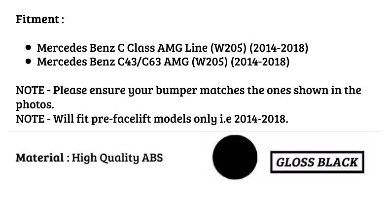 Mercedes C Class W205 AMG Line Rear Diffuser ABS Gloss Black 14-18