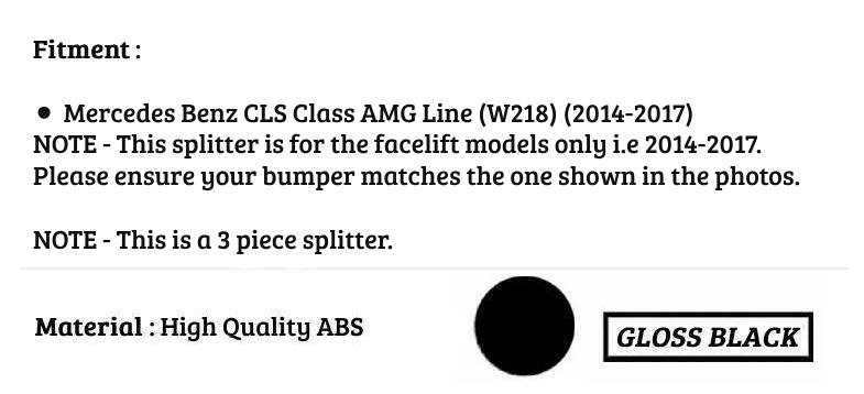 Mercedes CLS W218 FACELIFT AMG Line Gloss Black Front Splitter 14-17