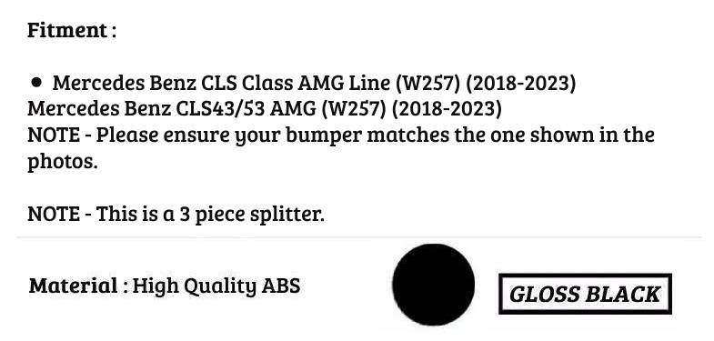 Mercedes CLS Class W257 AMG Line Gloss Black Front Splitter 2018-23
