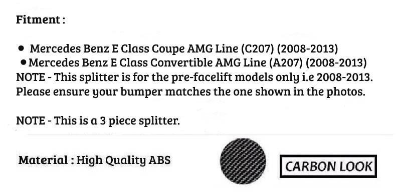 Mercedes E Class Coupe W207 C207 Carbon Fibre Front Splitter 08-13