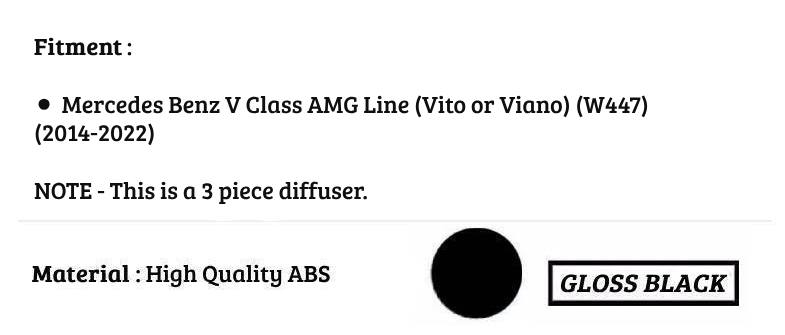 Mercedes V Class Viano Vito W447 MK3 Gloss Black Rear Valance Diffuser