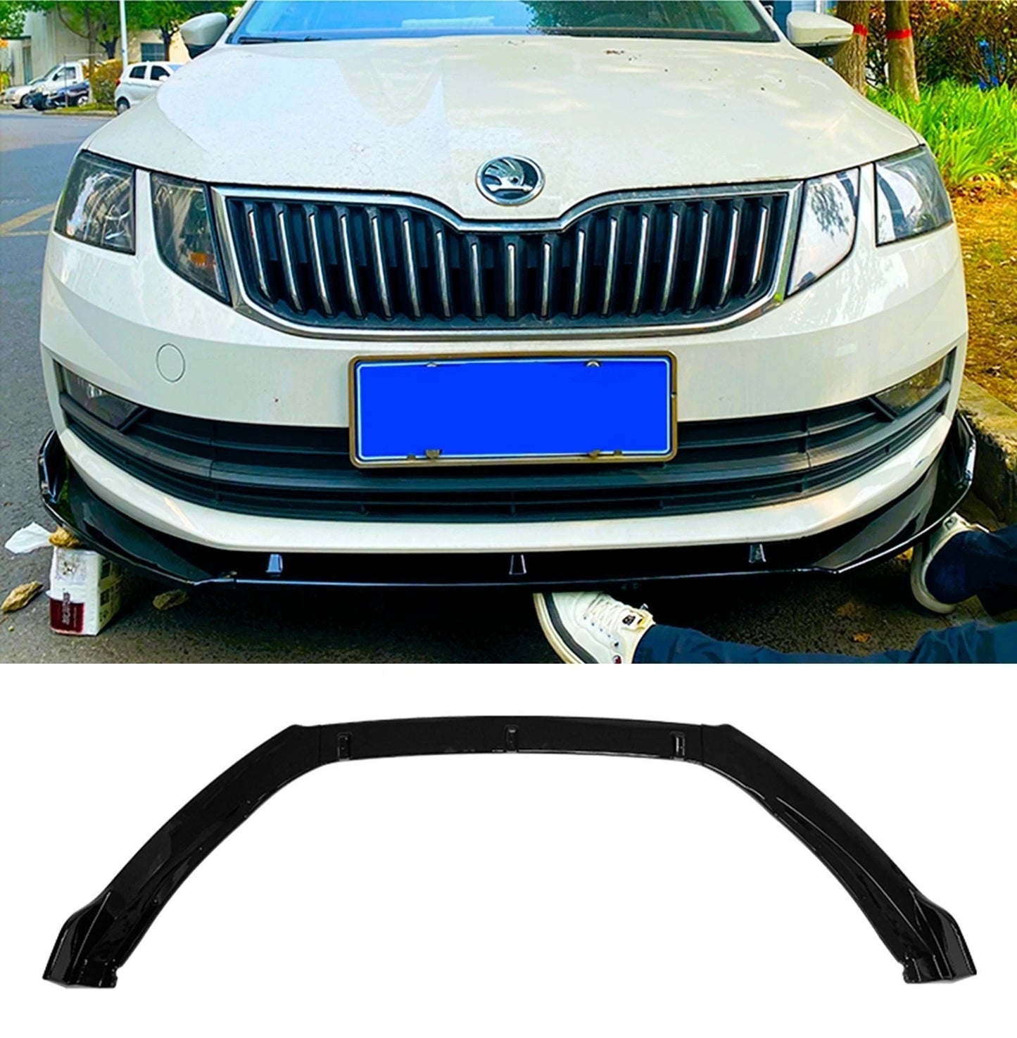 Skoda Octavia Gloss Black Front Splitter Spoiler Lip Wing Body Kit 2014-2018