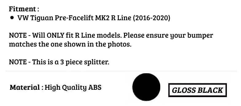 VW Tiguan R Line MK2 PRE-FACELIFT Gloss Black Front Splitter Spoiler