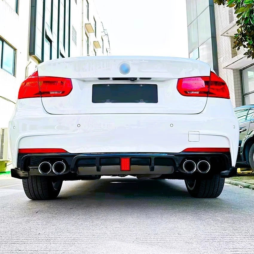 BMW 3 Series F30 F31 Gloss Black Rear Valance Diffuser Spoiler Lip Quad W/LED