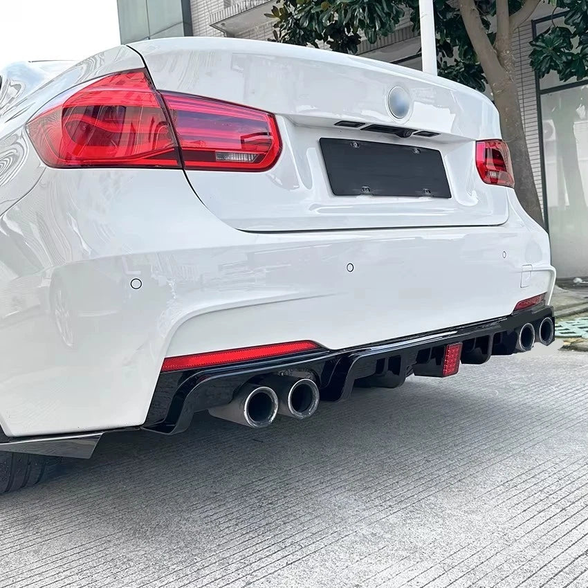 BMW 3 Series F30 F31 Gloss Black Rear Valance Diffuser Spoiler Lip Quad W/LED