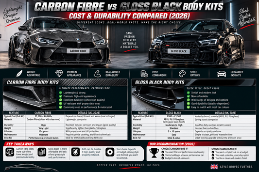 Carbon Fibre vs Gloss Black Body Kits: Cost & Durability Compared (2026)