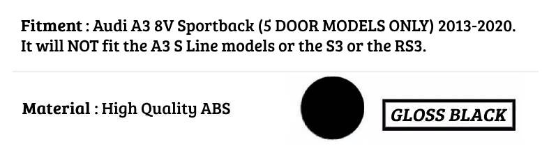 Audi A3 SE Sportback Car Rear Spoiler 2013-2020 Gloss Black