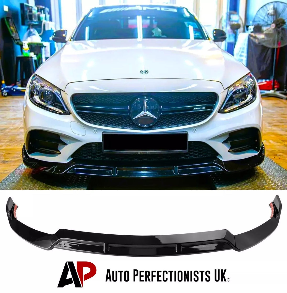 Mercedes C Class C43 Front Splitter 2019-21 B Style Gloss Black