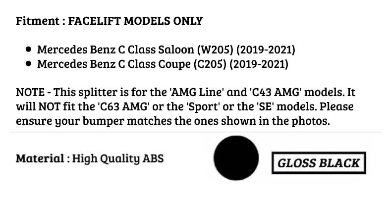 Mercedes C Class C43 Front Splitter 2019-21 Brabus Style Gloss Black
