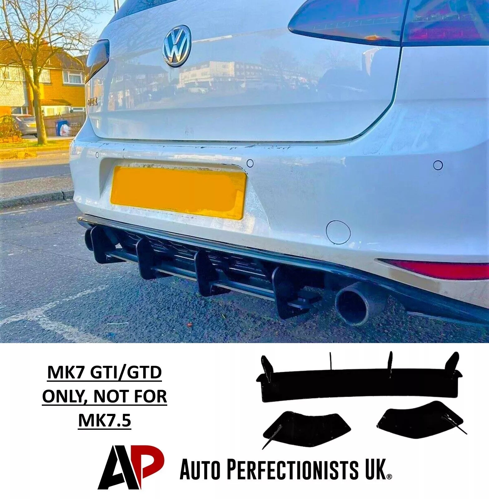 Rear Diffuser & Side Splitters VW Golf GTI MK7 2013–2016 Gloss Black ...