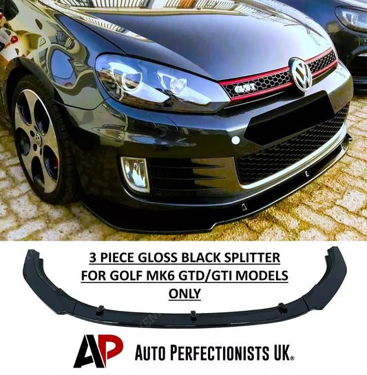 VW Golf MK6 GTD GTI Front Splitter Lip 2008-2013 Gloss Black