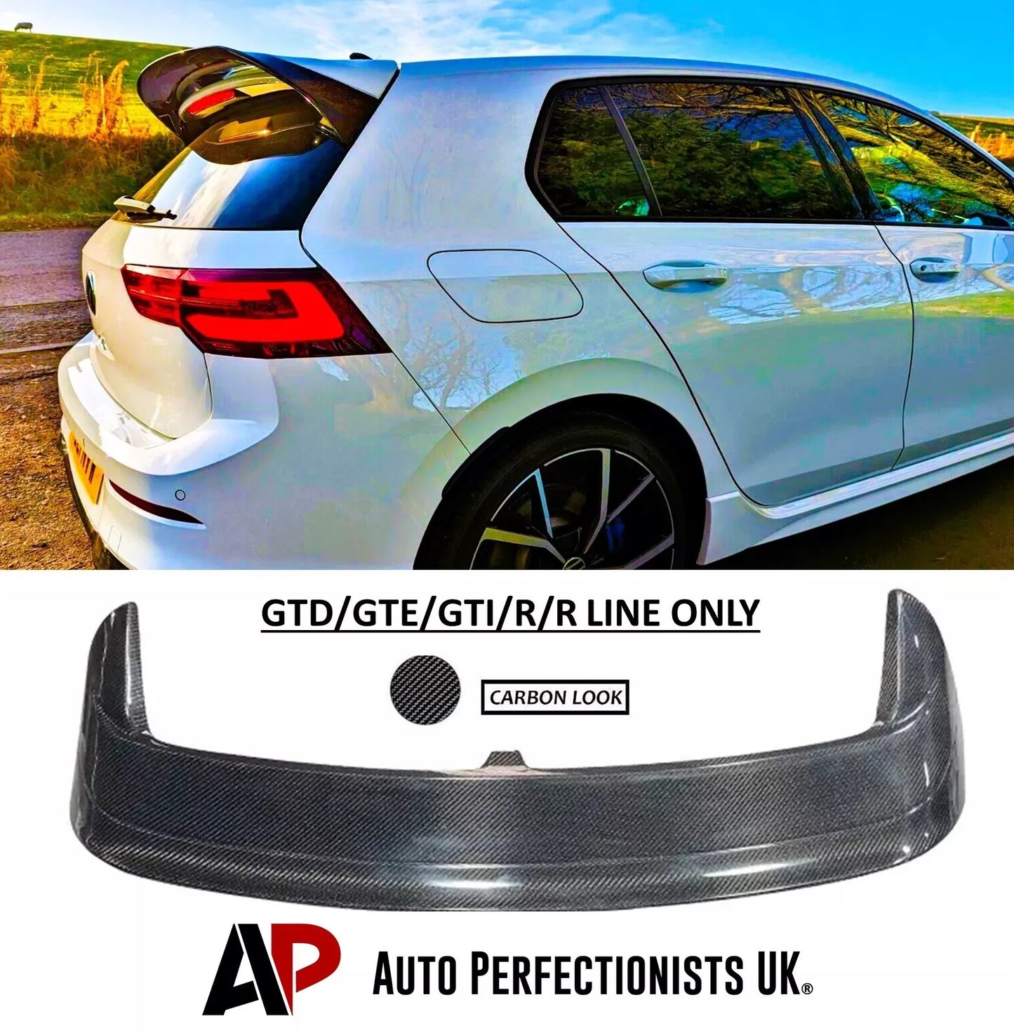 VW Golf MK8 Car Rear Roof Spoiler 2019-2024 Clubsport Carbon Fibre