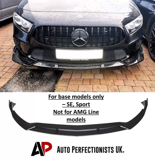 Mercedes A Class SE Front Splitter 2018-24 Brabus Style Gloss Black
