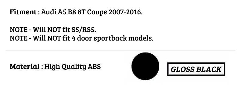 Audi A5 B8 8T Coupe Car Rear Spoiler 2 Door 2007-2016 Gloss Black