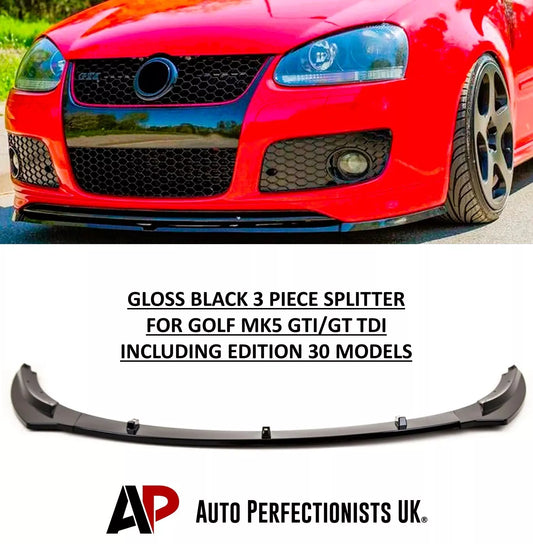 VW Golf MK5 GTI GT TDI Front Splitter 2003-2008 Gloss Black
