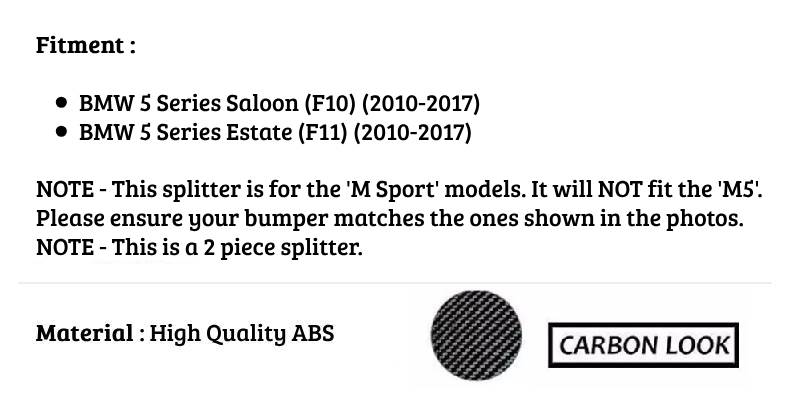 BMW 5 Series F10 F11 Front Splitter 2010-2017 Carbon Fibre