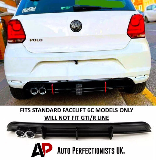 VW Polo MK5 6C Rear Valance Diffuser 2014-2017 Gloss Black