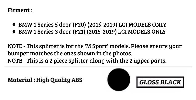 BMW 1 Series F20 F21 LCI Front Splitter 2015-2019 Gloss Black