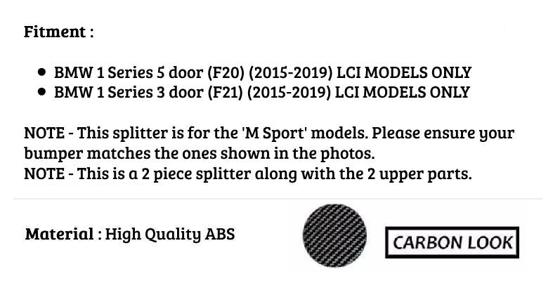 BMW 1 Series F20 F21 Front Splitter 2015-2019 Carbon Fibre