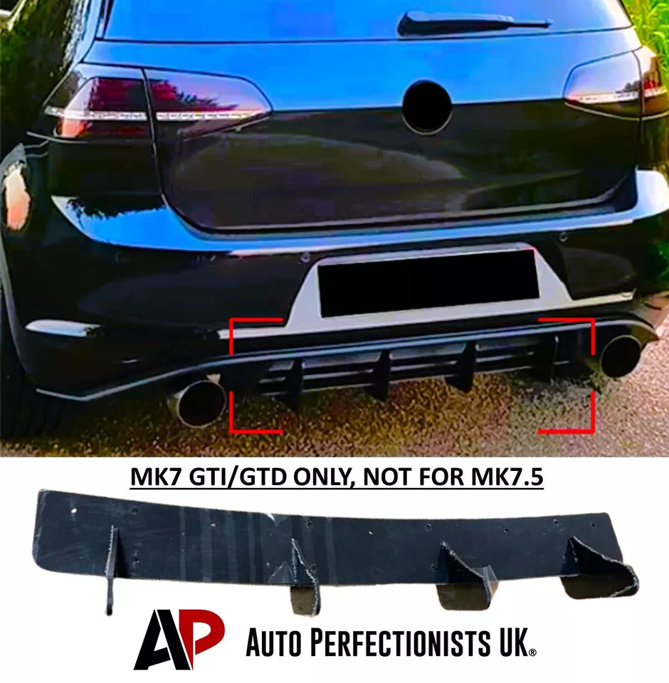 VW Golf GTI Rear Blade Diffuser Side Splitters 2013-2020 Gloss Black