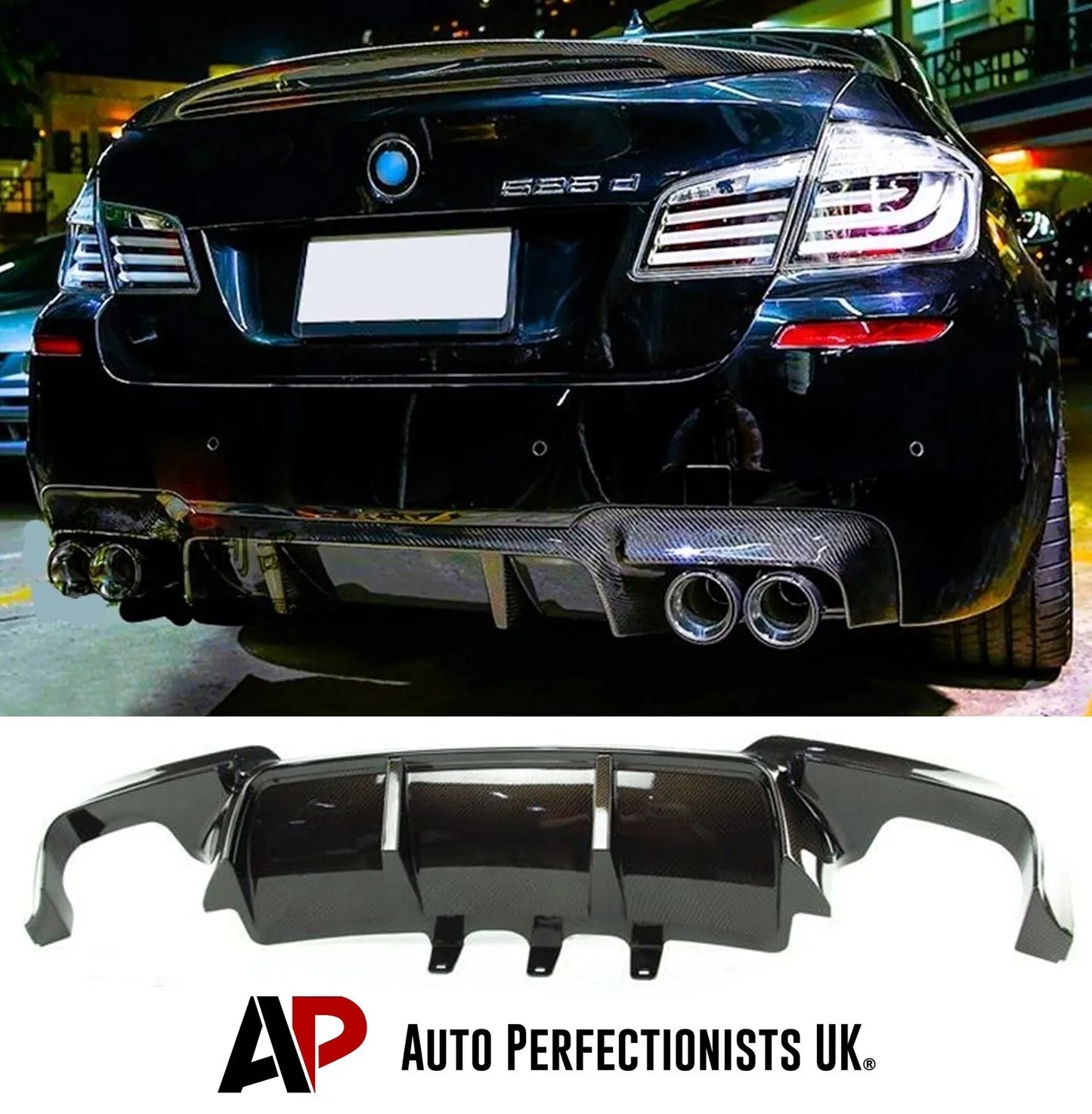 BMW 5 Series Rear Valance Diffuser Quad Exhaust 2010-2017 Gloss Black