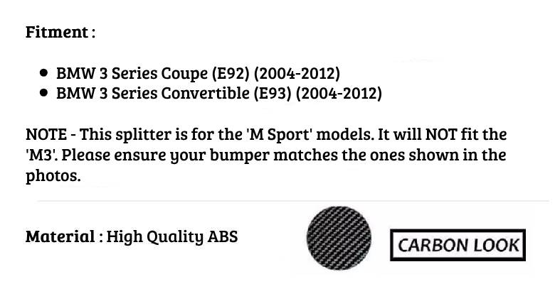 BMW 3 Series Rear Valance Diffuser Spoiler 2004-2012 Carbon Fibre