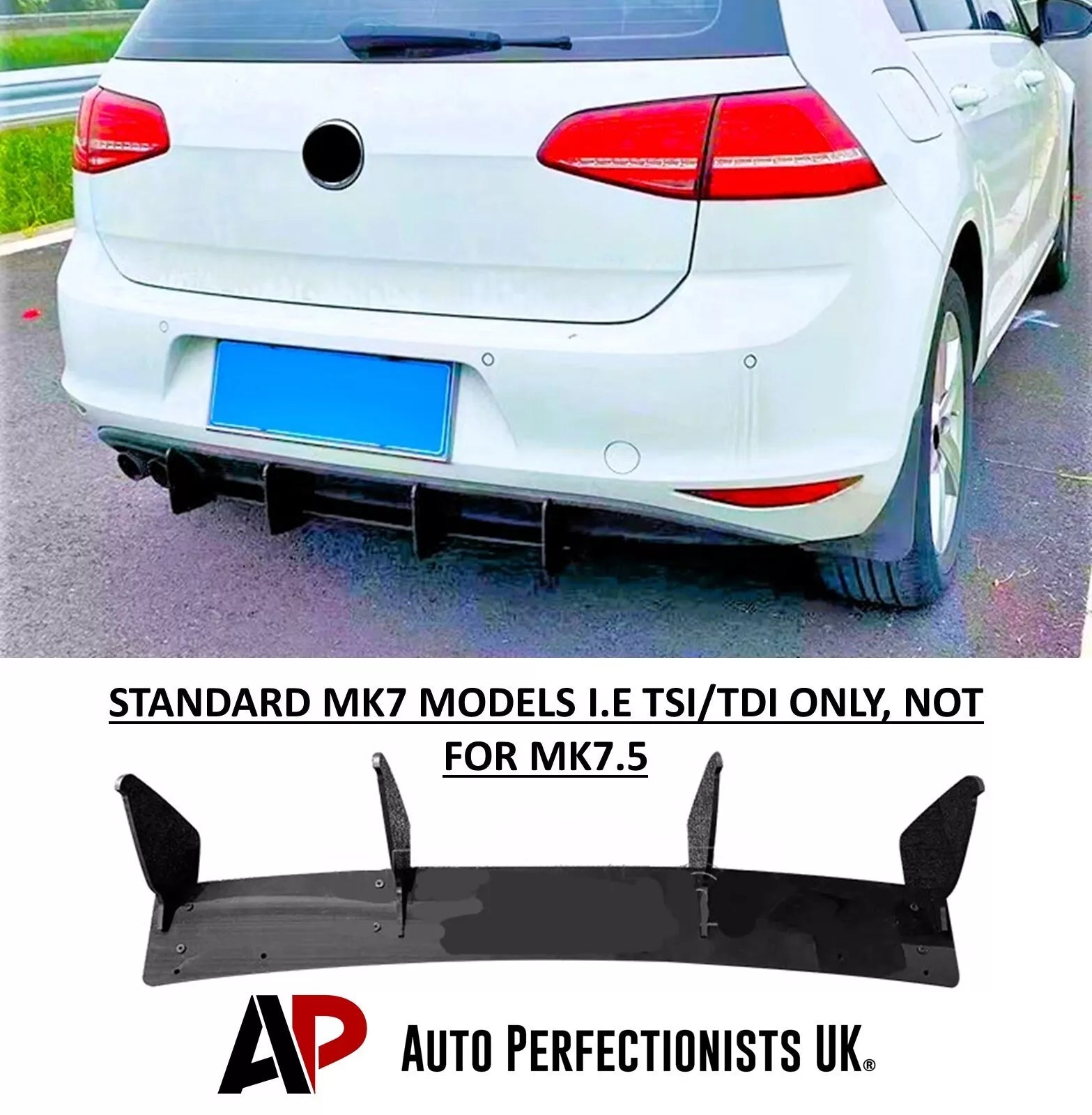 Rear Shark Fin Diffuser VW Golf MK7 TSI TDI 2013–2016 Gloss Black ...