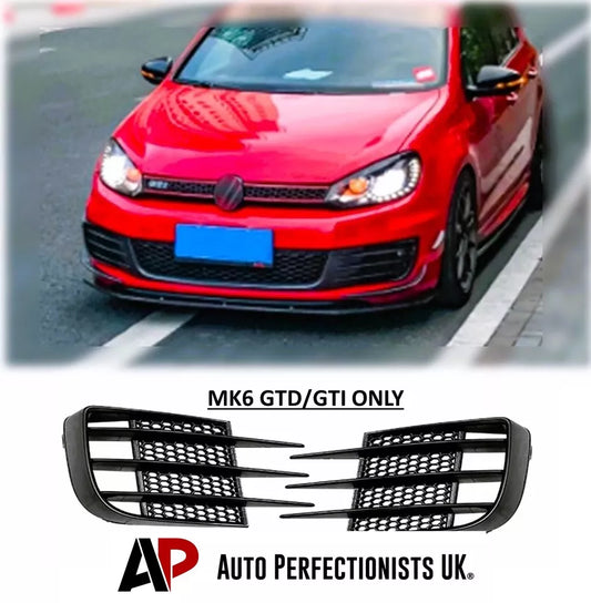 VW Golf MK6 GTD Fog Lamp Covers Front Bumper 2008-2013 Gloss Black