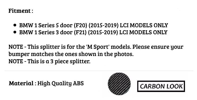 BMW 1 Series F20 F21 LCI Front Splitter 2015-2019 Carbon Fibre