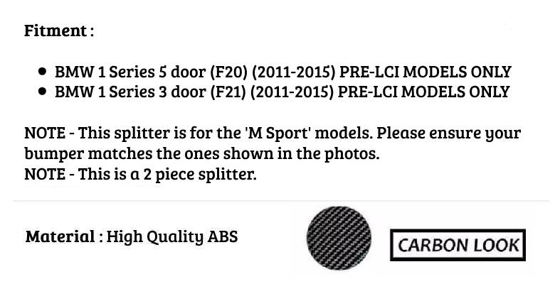BMW 1 Series F20 F21 PRE-LCI Front Splitter 2011-2015 Carbon Fibre