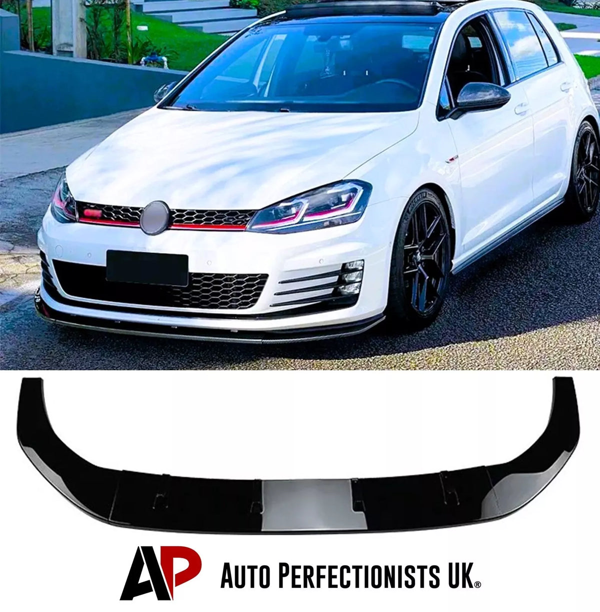 VW Golf MK7 MK7.5 R GTD GTI TSI TDI Front Splitter 2013-20 Gloss Black