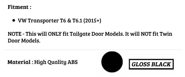 VW Transporter T6 Car Rear Roof Spoiler 2015-24 Tailgate Gloss Black