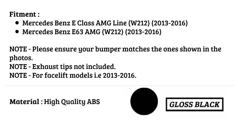 Mercedes E Class W212 Rear Lip Valance Diffuser 2013-2016 Gloss Black
