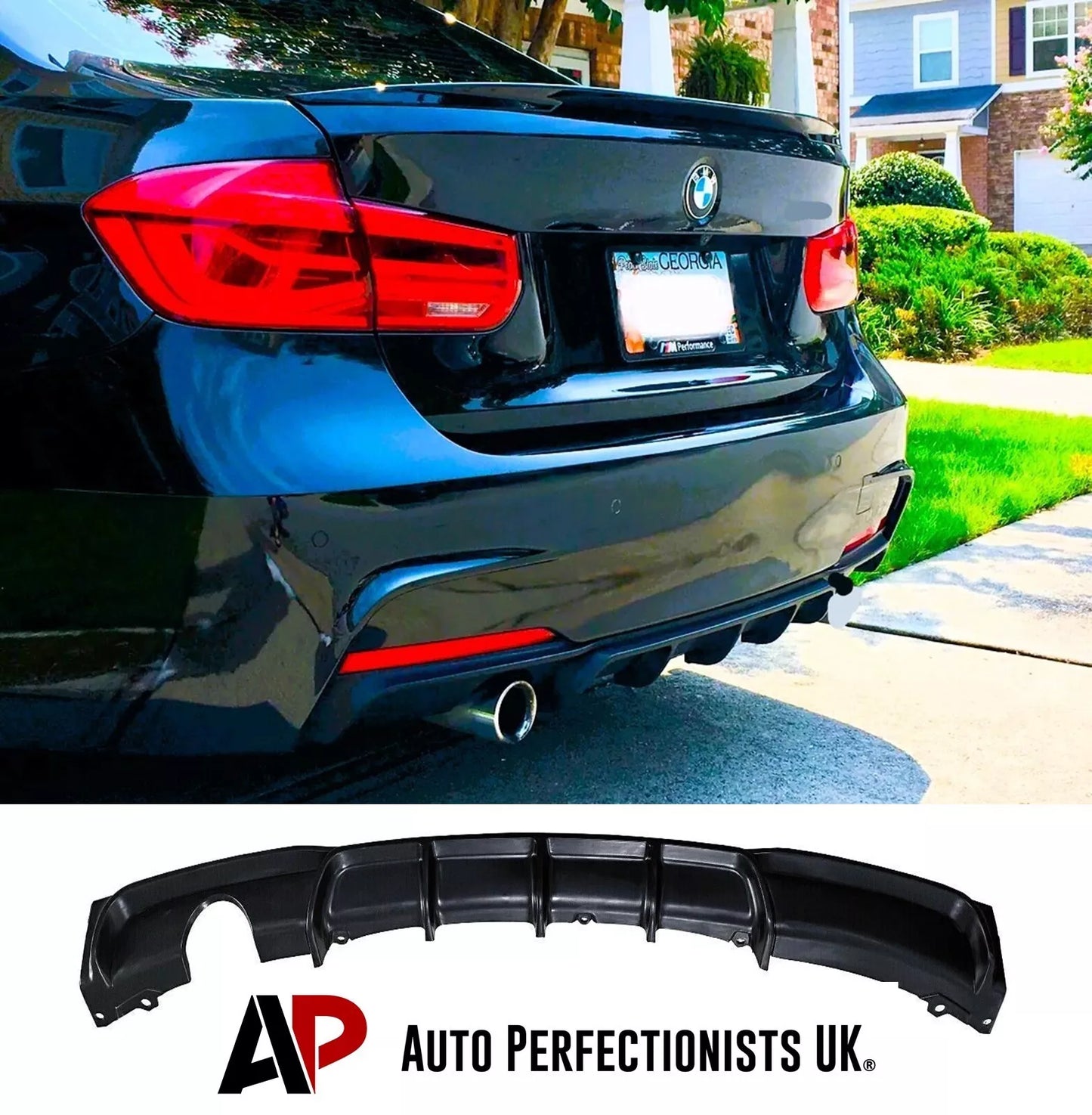 BMW 3 Series F30 F31 Car Rear Diffuser Single Exhaust 11-19 Gloss Black