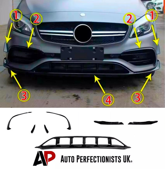 Mercedes A Class W176 A35 A45 Front Splitter 2016-2018 Gloss Black