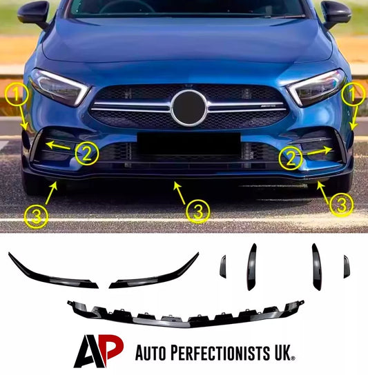 Mercedes A Class W177 A35 A45 Front Splitter 2018-2024 Gloss Black