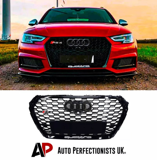 Audi RS4 Style A4 S4 B9 Front Grille Gloss Black Honeycomb Mesh Grill