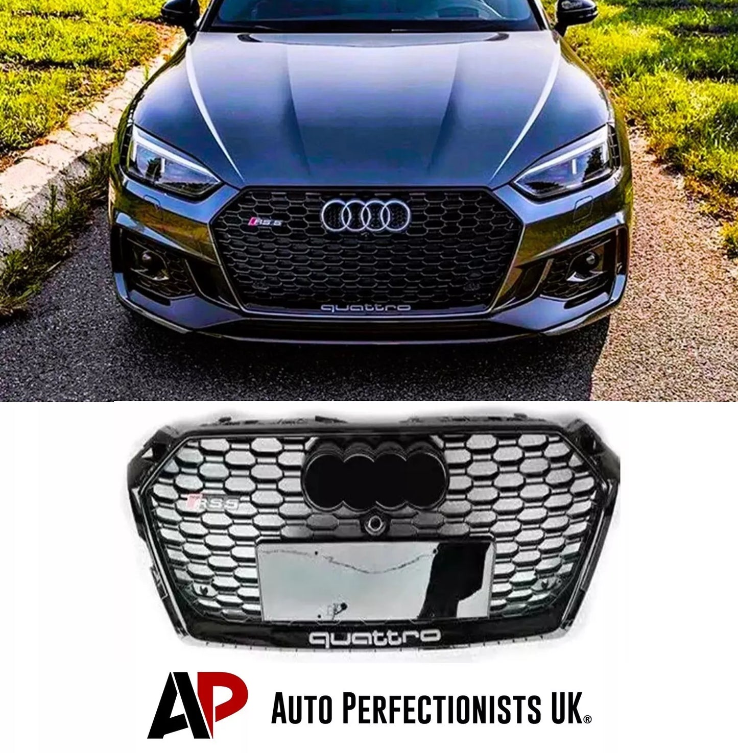 Audi A5 S5 B9 Front Main Honeycomb Mesh Grill 2017-2024 Gloss Black